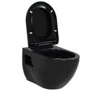 vidaXL Toilette Murale Céramique Noir WC Suspendu Salle de Bains Cuvette