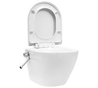 vidaXL Toilette murale sans bord avec fonction bidet, fermeture ralentie, céramique blanc