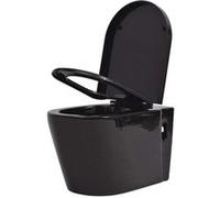 vidaXL Toilette Murale Suspendue Cuvette WC Salle de Bain Céramique Noir Noir G