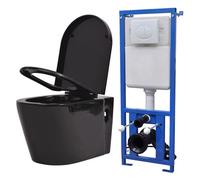 vidaXL Toilette Suspendue Murale Réservoir Caché Céramique Noir Cuvette WC