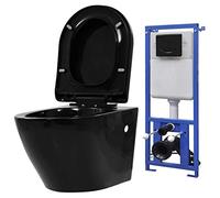 vidaXL Toilette Suspendue au Mur avec Réservoir Caché Salle de Bain Maison Vestiaire Economie d'Eau Pieds Réglables en Hauteur Céramique Noir