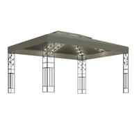 vidaXL Tonnelle avec Double Toit et Lumières LED Belvédère de Jardin Pavillon d'Extérieur Tente de Réception Chapiteau Barbecue 3x4 m Taupe