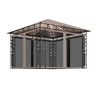 vidaXL Tonnelle avec Moustiquaire et Lumières LED Belvédère de Jardin Pavillon d'Extérieur Tente de Réception Chapiteau Barbecue 3x3x2,73 m Taupe