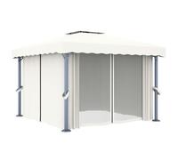 vidaXL Tonnelle avec rideau 3x3 m Blanc crème Aluminium Blanc G