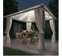 vidaXL Tonnelle avec Rideau et Lumières LED Belvédère de Jardin Pavillon d'Extérieur Tente de Réception Chapiteau Barbecue 3070332