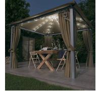 vidaXL Tonnelle avec Rideau et Lumières LED Belvédère de Jardin Pavillon d'Extérieur Tente de Réception Chapiteau Barbecue 3070334