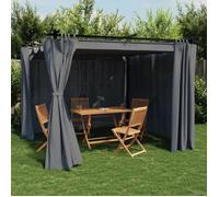 Prieel met gordijnen 3x3 m staal antracietkleurig4003918