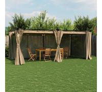 vidaXL Tonnelle avec rideaux taupe 6x3 m acier, tonnelle de jardin, tonnelle de patio, pavillon de jardin 4003922