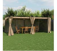 vidaXL Tonnelle avec rideaux taupe 6x3 m acier, tonnelle de jardin, tonnelle de patio, pavillon de jardin 4003922