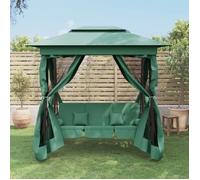 vidaXL Tonnelle de jardin banc pivotant convertible tissu vert acier