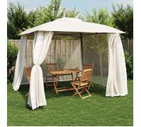 vidaXL Tonnelle double toit et parois en filet crème 2,93x2,93 m acier, tonnelle de jardin, tonnelle de patio, pavillon, 368448