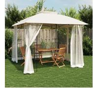 vidaXL Tonnelle double toit et parois en filet crème 2,94x2,94 m acier, tonnelle de jardin, tonnelle de patio, pavillon, 368454