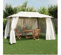 vidaXL Tonnelle double toit et parois en filet crème 3,93x2,93 m acier, tonnelle de jardin, tonnelle de patio, pavillon, 368451