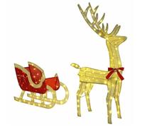 vidaXL Traîneau tiré par un renne avec 200 LED Blanc chaud tissu, Décor moderne et festif, figurine de rennes, déco 42019082