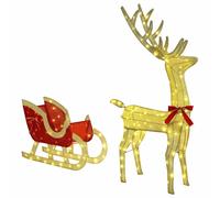 vidaXL Traîneau tiré par Un Renne Blanc Chaud 70 x 26 x 128,5 cm Tissu, Décor Moderne et Festif, Figurine de Rennes, déco traîneau, éclairage LED USB, Ambiance Lumineuse pour Les fêtes