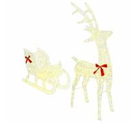 vidaXL Traîneau tiré par Un Renne Blanc Chaud 70 x 26 x 128,5 cm, Figurine de Renne LED, Décoration Moderne et Durable, Éclairage Acrylique pour Les Fêtes, Intérieur et Extérieur