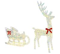 vidaXL Traîneau tiré par Un Renne Blanc Chaud 70 x 26 x 128,5 cm Pet, Décor Moderne et Festif, Figurine de Rennes, déco traîneau, éclairage LED USB, Ambiance Lumineuse pour Les fêtes