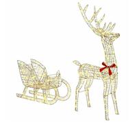 vidaXL Traîneau tiré par un renne Blanc chaud 70 x 26 x 128,5 cm PET, Décor moderne et festif, figurine de rennes, déco 42019080