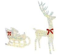 vidaXL Traîneau tiré par Un Renne Blanc Chaud 70 x 26 x 128,5 cm Pet, Décor Moderne et Festif, Figurine de Rennes, déco traîneau, éclairage LED USB, Ambiance Lumineuse pour Les fêtes