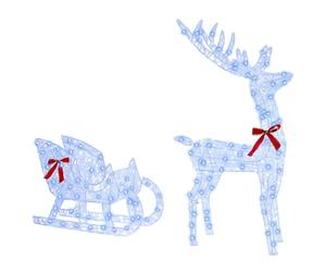 vidaXL Traîneau tiré par Un Renne Bleu 70 x 26 x 128.5 cm Acrylique, Figurine de Renne LED, Décoration Moderne et Durable, Éclairage Acrylique pour Les Fêtes, Intérieur et Extérieur