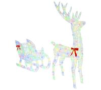 vidaXL Traîneau tiré par Un Renne coloré 70 x 26 x 128,5 cm Acrylique, Figurine de Renne LED, Décoration Moderne et Durable, Éclairage Acrylique pour Les Fêtes, Intérieur et Extérieur