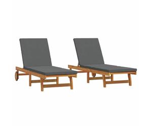 vidaXL Transat 2 pc Bois d'Acacia Massif Marron | Ajuste les angles pour être à l'aise, Fait pour tenir le coup face aux intempéries, Super faciles à nettoyer
