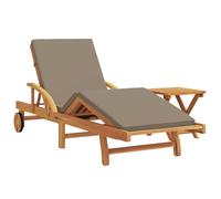 vidaXL Chaise longue pliante avec coussin, table et roues Taupe Bois massif d'acacia