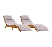 vidaXL Chaise longue 2 pcs Bois d'acacia massif Taupe 184×55×64 cm dossier réglable avec coussins