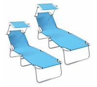 vidaXL Transat 2-Personne 2 pcs Bleu 58 x 188 x 77cm Tissu, Mobilier d'extérieur Durable, Fauteuil inclinable Ajustable, Chaise relaxante, Parfait pour Le Jardin et la terrasse!