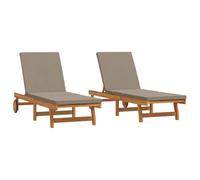 vidaXL Chaises longues 2 pcs en acacia massif avec roulettes et coussins