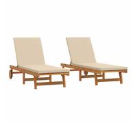 vidaXL Transat 2-Personne 2 pcs Marron Bois d'Acacia Massif, Transat réglable, Chaise de Jardin Moderne avec Dossier Multi-Positions, lit de Bronzage Robuste