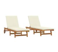 vidaXL Transat 2-Personne 2 pcs Marron Bois d'Acacia Massif, Transat réglable, Chaise de Jardin Moderne avec Dossier Multi-Positions, lit de Bronzage Robuste