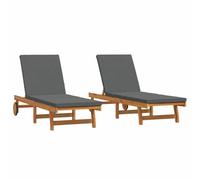 vidaXL Transat 2-Personne 2 pcs Marron Bois d'Acacia Massif, Transat réglable, Chaise de Jardin Moderne avec Dossier Multi-Positions, lit de Bronzage Robuste