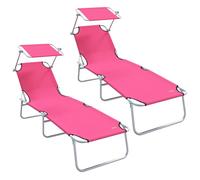 vidaXL Transat 2-Personne 2 pcs Rose 58 x 188 x 77cm Tissu, Mobilier d'extérieur Durable, Fauteuil inclinable Ajustable, Chaise relaxante, Parfait pour Le Jardin et la terrasse!