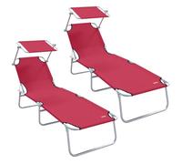 vidaXL Transats pliants 2 pcs avec auvent Tissu Oxford Rouge 600D