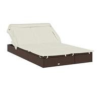 vidaXL Transat 2 Places avec Toit Pliable Marron 213x118x97 cm, Chaise Longue, Chaise Longue d'extérieur, lit de Salon, lit de Repos