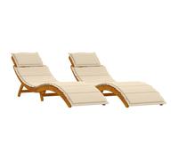 vidaXL Transat avec Coussin 2 pcs Beige Bois d'Acacia Massif, Transat extérieur stylé, Chaise Longue Moderne, lit de Soleil Durable, transat rectangulaire pour se détendre confortablement