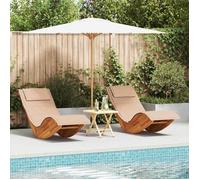 Vidaxl Chaise Longue Au Soleil Set De 2 Beige Bois Et Tissu Rembourré