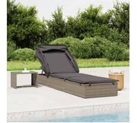 vidaXL Transat avec toit pliable gris 213x63x97 cm résine tressée, chaise longue, chaise longue d'extérieur, lit de salon, 319639
