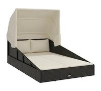 vidaXL Transat avec Toit Pliable Noir 200x114x128 cm résine tressée, transat de Jardin, Chaise Longue extérieure, lit de Jour extérieur