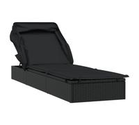 vidaXL Transat avec Toit Pliable Noir 213x63x97 cm résine tressée, Chaise Longue, Chaise Longue d'extérieur, lit de Salon, lit de Repos