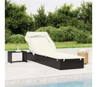vidaXL Transat avec toit pliable noir 213x63x97 cm résine tressée, chaise longue, chaise longue d'extérieur, lit de salon, 319638 Noir G