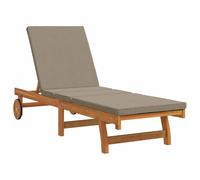 vidaXL – Chaise longue – Bois massif avec roulettes et coussin taupe