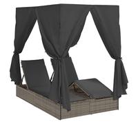 vidaXL Transat Double avec Toit et Rideaux en Poly Rattan Gris