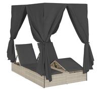 vidaXL Transat Double avec Toit & Rideaux Gris Clair en Rotin Synthétique - Mobilier de Jardin pour Détente sur Balcon, Jardin ou Terrasse