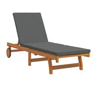 vidaXL Fauteuil relax en bois massif avec roulettes et coussin gris foncé