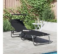 Vidaxl Transat Pliant Avec Auvent En Tissu Oxford 600d Noir