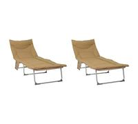 vidaXL Transat Pliant avec Coussin 2 pcs Beige, Lit de Soleil réglable, transat Pliable, pour Jardin et terrasse, Fauteuil inclinable, Gain de Place