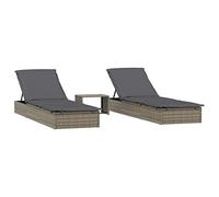 vidaXL Transats 2 pcs avec Table Gris résine tressée, transats, Chaise Longue, Chaise Longue d'extérieur, chaises Longues, lit de Repos