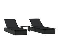 vidaXL Transats 2 pcs avec Table Noir résine tressée, transats, Chaise Longue, Chaise Longue d'extérieur, chaises Longues, lit de Repos